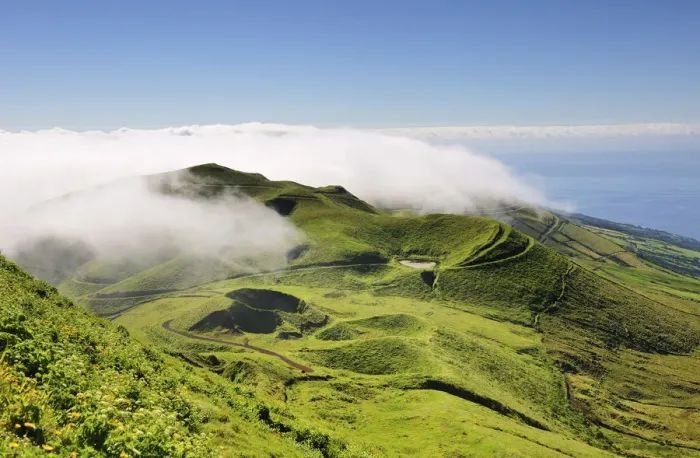 Framed Print : Volcanic craters along the Sao Jorge island viewed from Pico da Esperanca. Azores islands Framed Print : Volcanic craters along the Sao Jorge island viewed from Pico da Esperanca. Azores islands