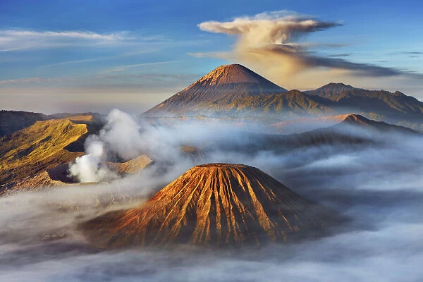 Volcanic landscape with Semeru, Bromo, Batok - Indonesia, Java, Tengger Caldera