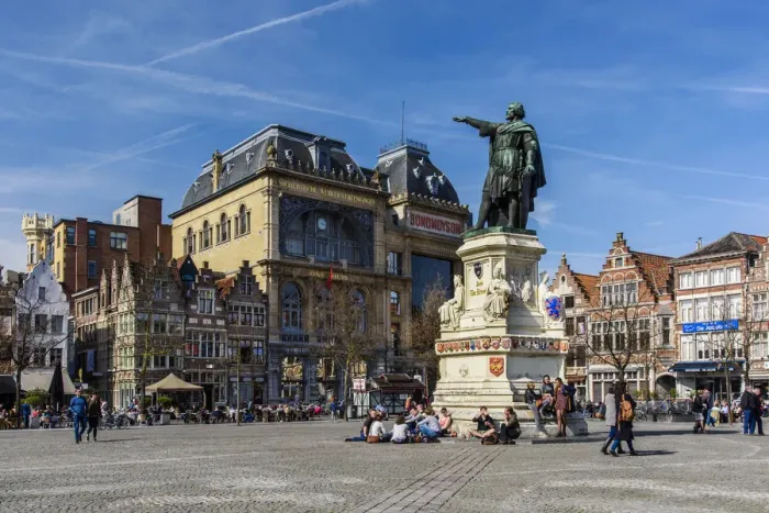 Framed Print : Vrijdagmarkt square, Ghent, East Flanders, Belgium Framed Print : Vrijdagmarkt square, Ghent, East Flanders, Belgium