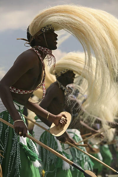 Vruniga, Rwanda. Traditional Intore dancers perform at the annual gorilla naming ceremony