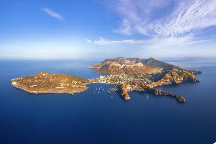 Framed Print : Vulcano island seen from above, Aeolian islands, Messina province, Sicily, Italy Framed Print : Vulcano island seen from above, Aeolian islands, Messina province, Sicily, Italy