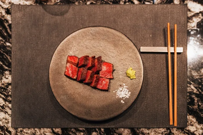 Framed Print : Wagyu beef, wasabi, and salt served in Tokyo, Japan Framed Print : Wagyu beef, wasabi, and salt served in Tokyo, Japan