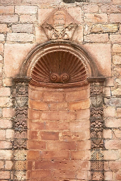 Detail of a wall inside the ruins of the Jesuit Missions of 'Jesus de Tavarangue', Itapua, Paraguay