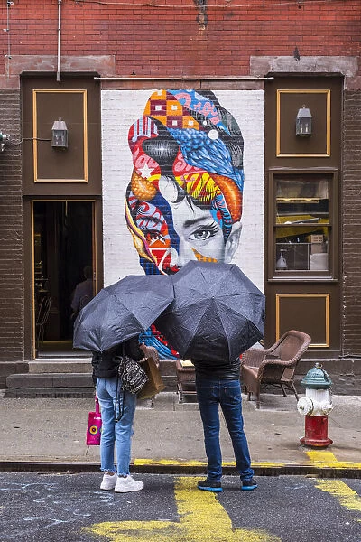 Wall mural of Audrey Hepburn by Tristan Eaton, Little Italy, Manhattan, New York City, USA