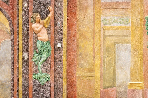 Wall paintings in garden of Troja Chateau, Prague, Bohemia, Czech Republic