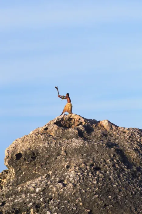 Framed Print : Warrior on rock, Kuata Island, Yasawa Islands, Fiji