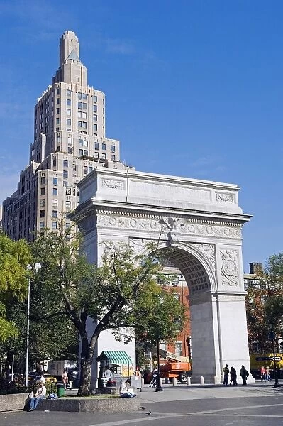 The Washington Arch stands at the north side of Washington