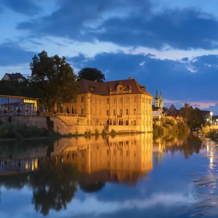 Framed Print : Wasserschloss Concordia (Concordia Villa) at dusk, Bamberg (UNESCO World Heritage Site)