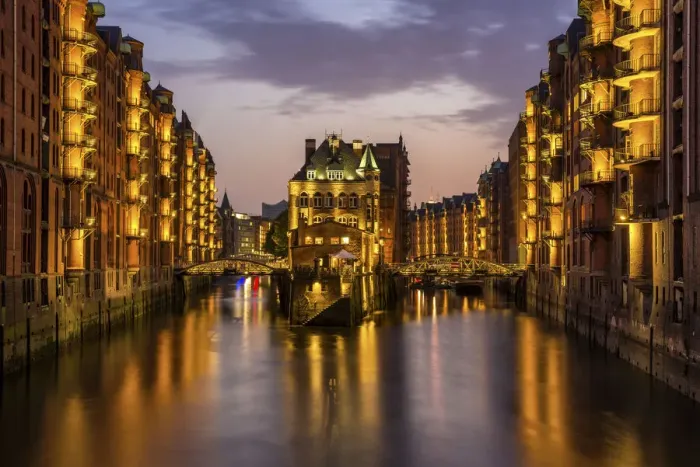 Framed Print : Wasserschloss at Night, Speicherstadt, Hamburg, Germany Framed Print : Wasserschloss at Night, Speicherstadt, Hamburg, Germany