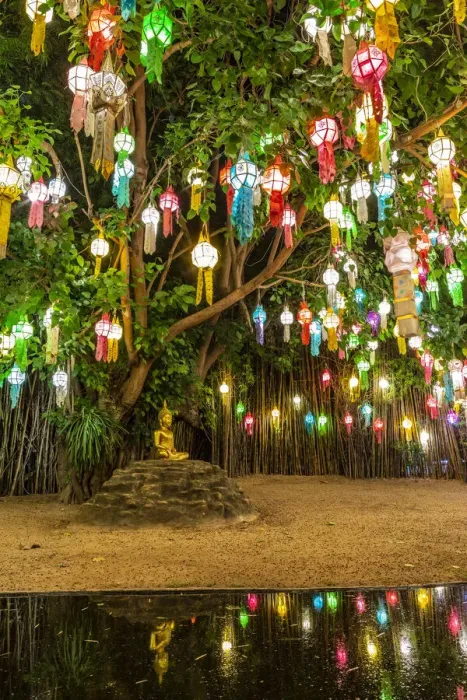 Framed Print : Wat Phan Tao temple during Loi Krathong festival, Chiang Mai, Northern Thailand, Thailand