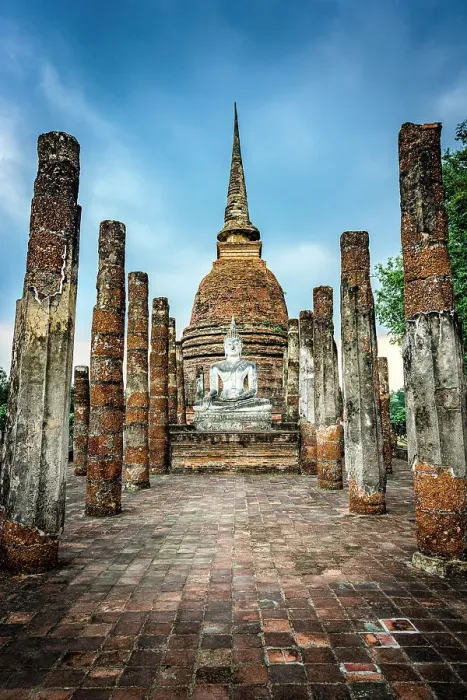 Framed Print : Wat Sa Si Temple with the statue of Buddha in front of the main stupa, Sukhothai Historical Park, Sukhothai, Thailand Framed Print : Wat Sa Si Temple with the statue of Buddha in front of the main stupa, Sukhothai Historical Park, Sukhothai, Thailand