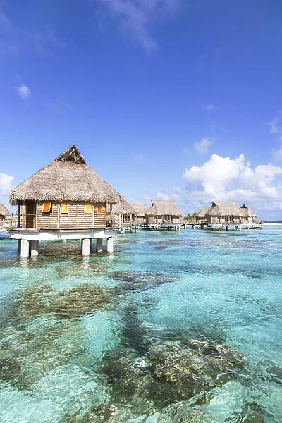 Water bungalows of Pearl beach resort in the lagoon of Tikehau, French Polynesia