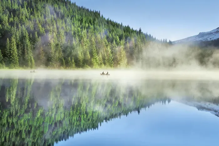Framed Print : Water impression angler boat in Trillium Lake - USA, Oregon, Clackamas Framed Print : Water impression angler boat in Trillium Lake - USA, Oregon, Clackamas