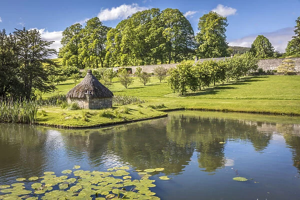 Water lily pond in the Hercules Garden of Blair Castle & Garden, Perth and Kinross