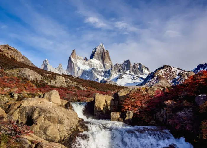 Framed Print : Waterfall on Arroyo del Salto and Mount Fitz Roy, Los Glaciares National Park, Santa Framed Print : Waterfall on Arroyo del Salto and Mount Fitz Roy, Los Glaciares National Park, Santa