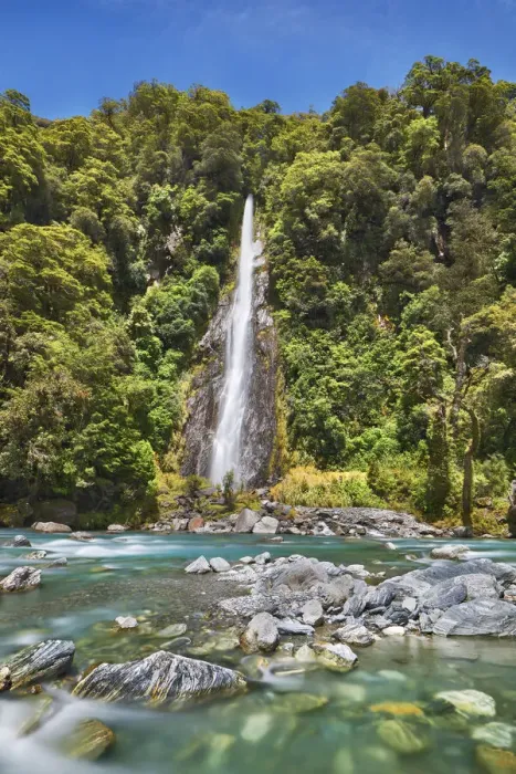 Framed Print : Waterfall and brook - New Zealand, South Island, West Coast, Westland Framed Print : Waterfall and brook - New Zealand, South Island, West Coast, Westland