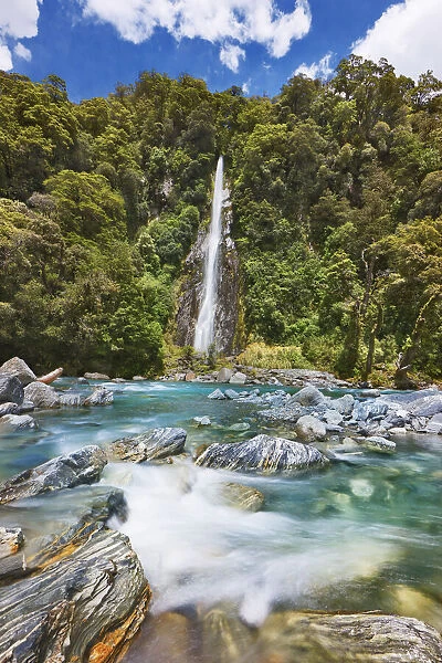 Waterfall and brook - New Zealand, South Island, West Coast, Westland