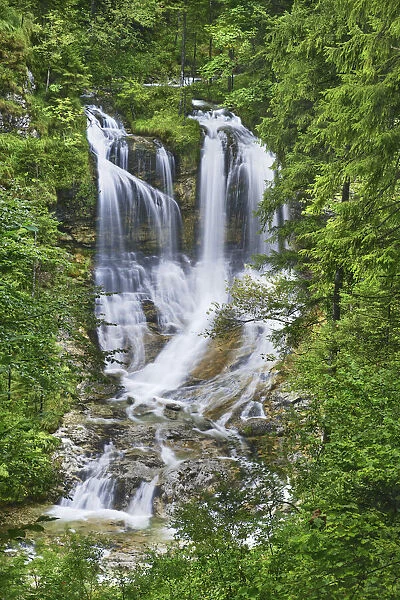 Waterfall in deciduous forest - Germany, Bavaria, Upper Bavaria, Traunstein, Inzell