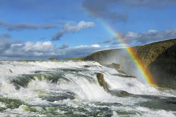 Waterfall Gullfoss with rainbow - Iceland, Southern Region, Gullfoss