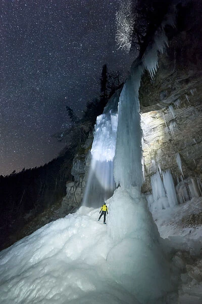 The waterfall of the hell (cascata dell Inferno) completely frozen seen in a