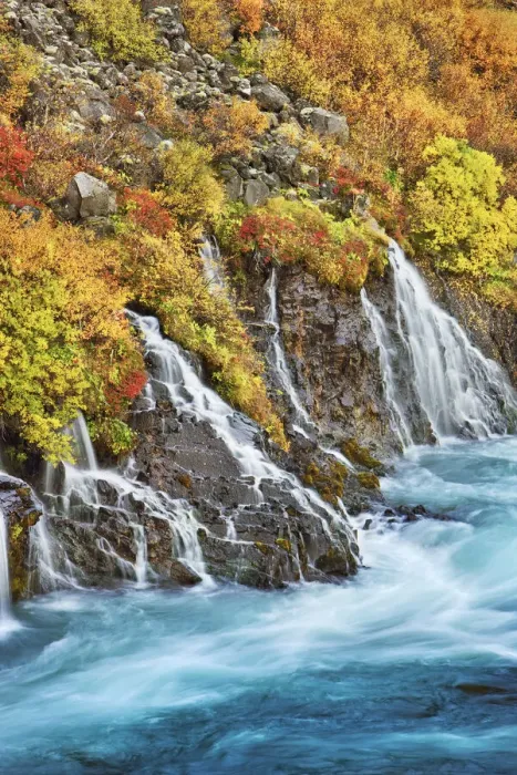 Framed Print : Waterfall Hraunfossar - Iceland, Western Region, Hraunfossar Framed Print : Waterfall Hraunfossar - Iceland, Western Region, Hraunfossar