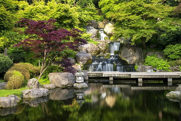 Waterfall in The Kyoto Garden, Holland Park, London, England