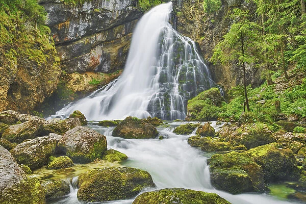 Waterfall and moss covered rocks - Austria, Salzburg, Salzburg, Golling