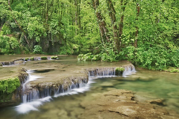 Waterfall near Cascade des Tufs in beech forest - France, Bourgogne-Franche-Comte, Jura