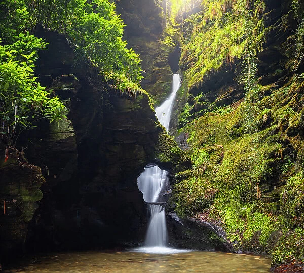 Waterfall at St Nectans Kieve, Threthevy, Tintagel, Cornwall, England, United Kingdom
