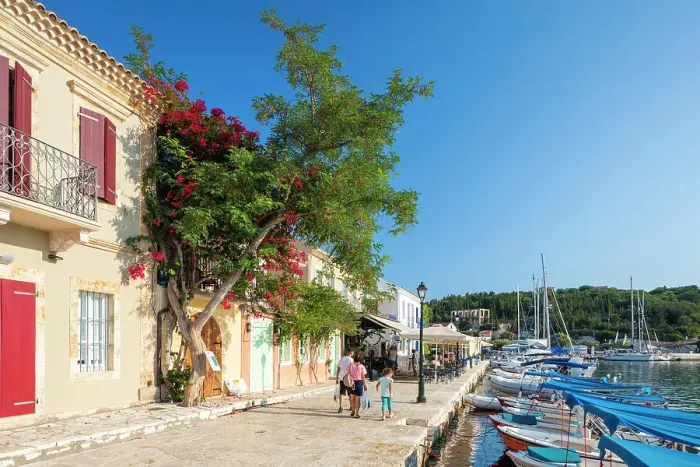 Framed Print : Waterfront cafes at Fiskardo Harbour, Kefalonia, Ionian Islands, Greece Framed Print : Waterfront cafes at Fiskardo Harbour, Kefalonia, Ionian Islands, Greece