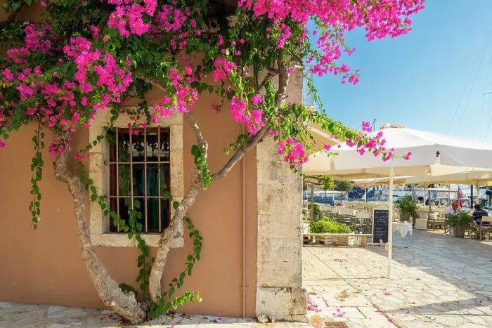 Framed Print : Waterfront cafes at Fiskardo Harbour, Kefalonia, Ionian Islands, Greece Framed Print : Waterfront cafes at Fiskardo Harbour, Kefalonia, Ionian Islands, Greece