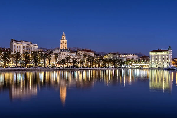 Waterfront with Cathedral of St. Domnius in the background, Split, Dalmatia, Croatia