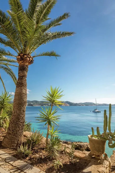 Framed Print : Waterfront promenade at Calo de ses Llisses, Cala Fornells, Mallorca, Balearic Islands, Spain