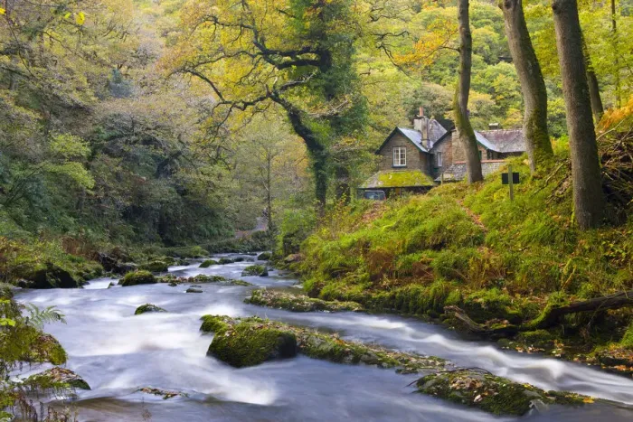 Framed Print : Watersmeet in the autumn, Exmoor National Park, Devon, England Framed Print : Watersmeet in the autumn, Exmoor National Park, Devon, England