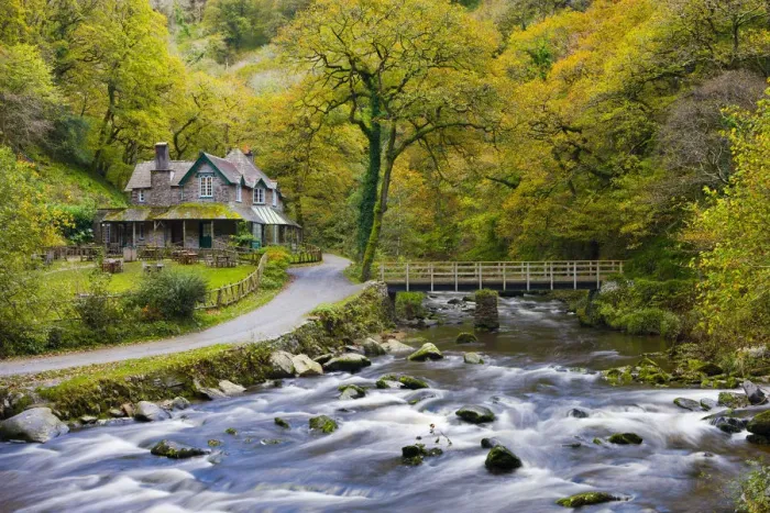 Framed Print : Watersmeet House in Autumn, Exmoor National Park, Devon, England Framed Print : Watersmeet House in Autumn, Exmoor National Park, Devon, England