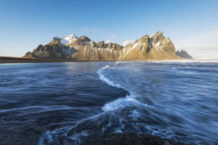 Framed Print : waves at Black beach, Mount Vestrahorn, Stokksnes, Eastern Region, Iceland