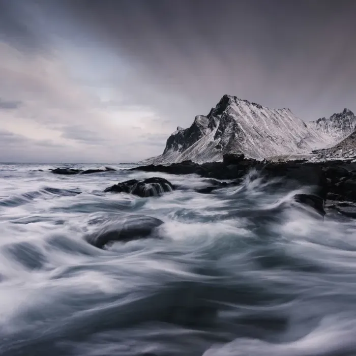 Framed Print : Waves crushing along the coast at Vikten, Lofoten islands, Norway Framed Print : Waves crushing along the coast at Vikten, Lofoten islands, Norway