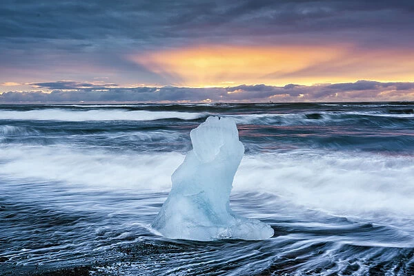 Waves Around Iceberg, Jokulsarlon Beach, Iceland
