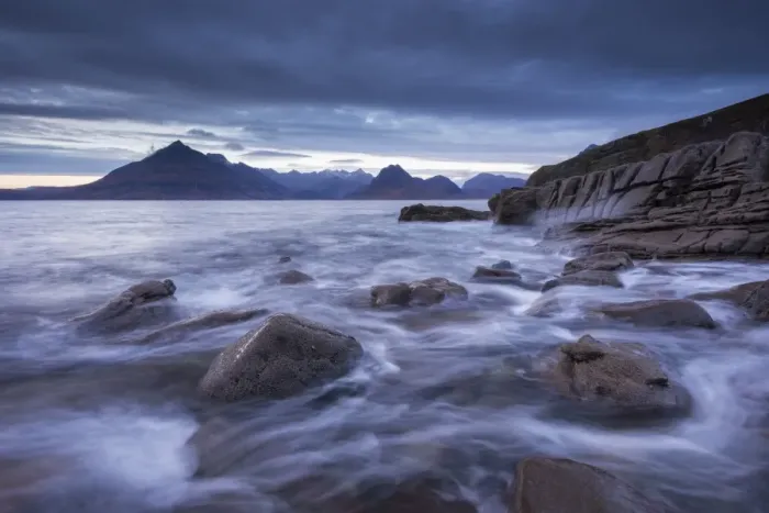 Framed Print : Waves rush around the rocky shores of Elgol, Isle of Skye, Scotland. Winter (December) Framed Print : Waves rush around the rocky shores of Elgol, Isle of Skye, Scotland. Winter (December)