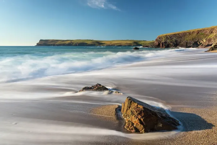 Framed Print : Waves surge onto Greenaway Beach near Polzeath, Cornwall, England. Spring (June) 2022 Framed Print : Waves surge onto Greenaway Beach near Polzeath, Cornwall, England. Spring (June) 2022