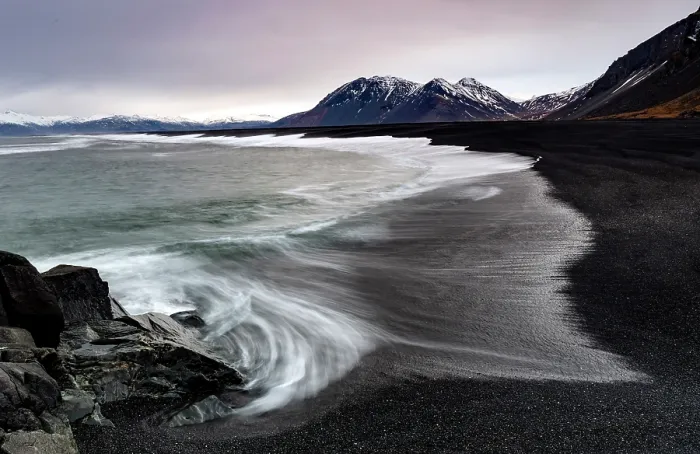 Framed Print : Waves washing up black sand beach, Eystrahorn, Southeast Iceland Framed Print : Waves washing up black sand beach, Eystrahorn, Southeast Iceland