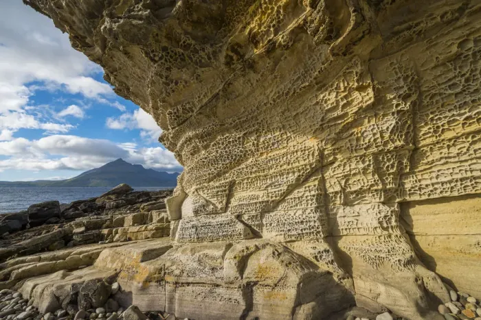 Framed Print : Weathered Cliffs & The Cuillins, Elgol, Isle of Skye, Scotland Framed Print : Weathered Cliffs & The Cuillins, Elgol, Isle of Skye, Scotland