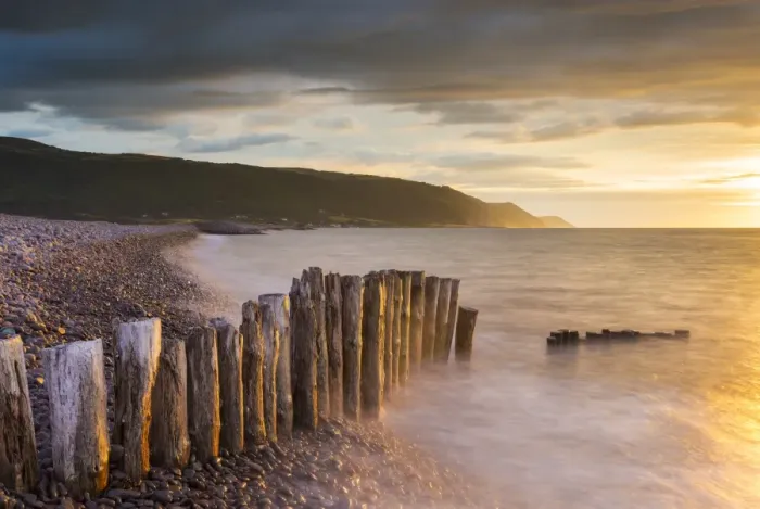 Framed Print : Weathered wooden posts on Bossington Beach, Exmoor National Park, Somerset, England Framed Print : Weathered wooden posts on Bossington Beach, Exmoor National Park, Somerset, England