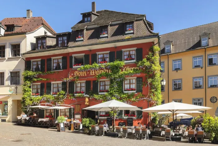 Framed Print : Wein bar and restaurant at market square, Meersburg, Upper Swabia, Baden-Wurttemberg, Germany Framed Print : Wein bar and restaurant at market square, Meersburg, Upper Swabia, Baden-Wurttemberg, Germany