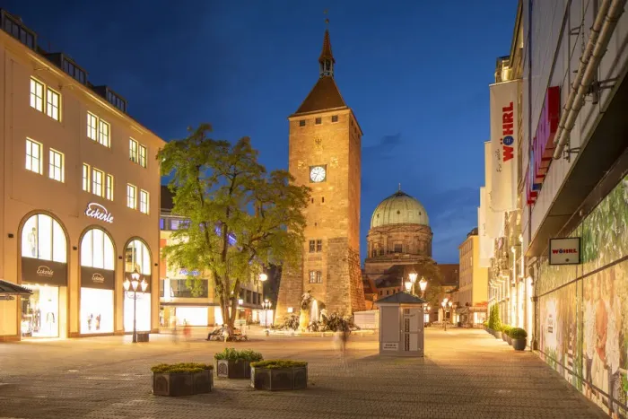 Framed Print : Weisser Turm at dusk, Nuremberg, Bavaria, Germany