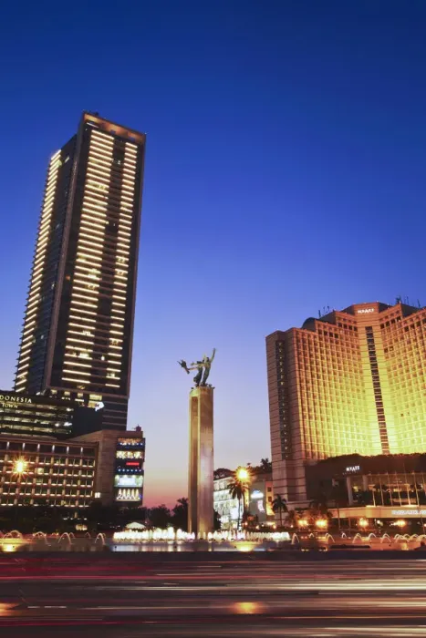 Framed Print : Welcome Monument and Grand Hyatt Hotel at dusk, Jakarta, Java, Indonesia Framed Print : Welcome Monument and Grand Hyatt Hotel at dusk, Jakarta, Java, Indonesia