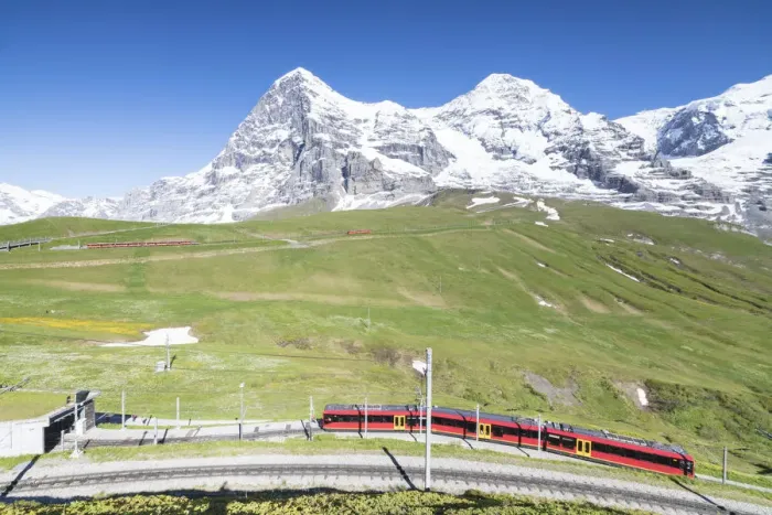 Framed Print : The Wengernalpbahn rack railway runs across meadows and snowy peaks Wengen Bernese Framed Print : The Wengernalpbahn rack railway runs across meadows and snowy peaks Wengen Bernese