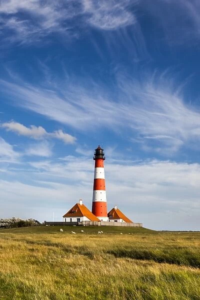 Westerhever lighthouse, Eiderstedt peninsula, Northern Frisia, Schleswig-Holstein