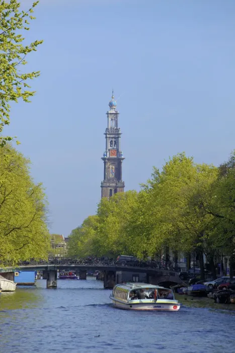 Framed Print : Westerkerk Tower and Prinsengracht Canal, Amsterdam, Netherlands