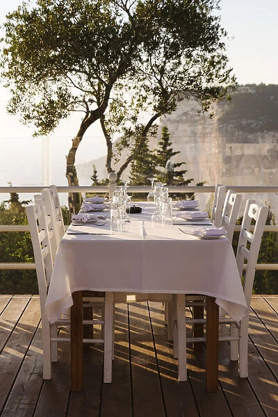 Western Europe, Greece, Ionian Islands, Paxos. The restaurant at Erimitis Bay